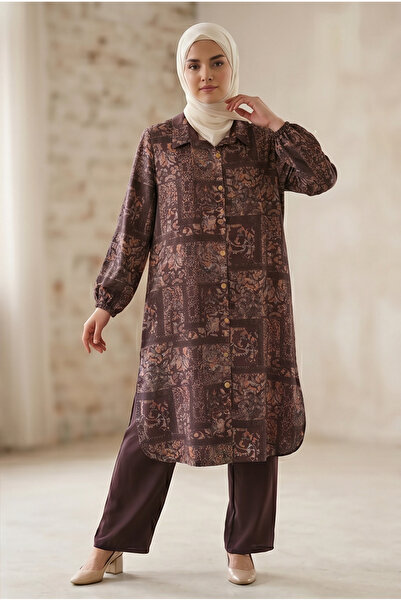 tuvadi Women's Ethnic Bohemian Patterned Double Crepe Two-Piece Set - Hijab T...