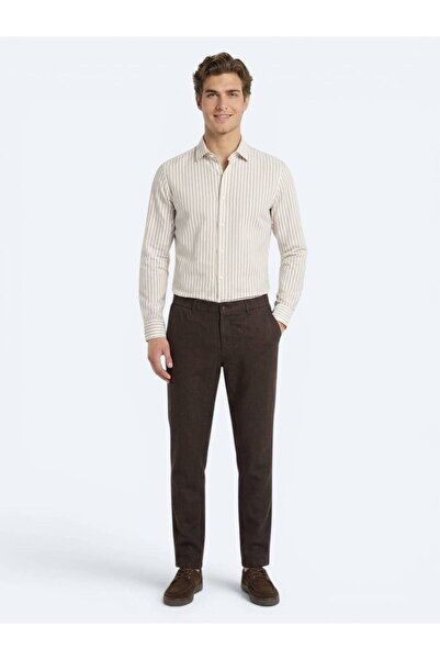 Kip Brown Woven Relaxed Fit Casual Cotton Blend Pants