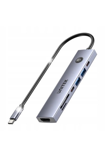 Unitek Hub USB-C 7 în 1 4K@60Hz, PD 100W și buton HDMI Pornit/Oprit
