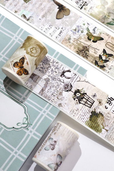 Hume Craft 2 Meters Green Collage Patterned Washi Tape / Washitape / Bullet J...