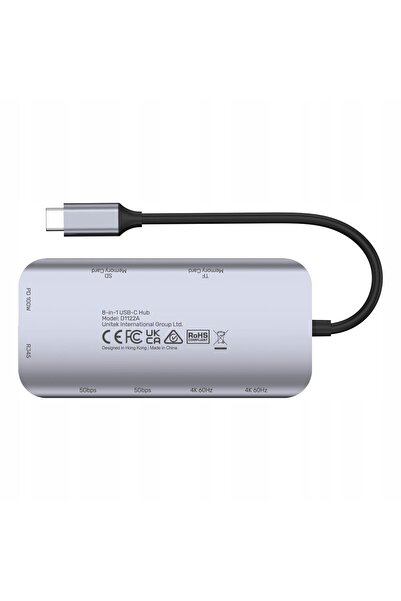 Unitek Hub activ USB-C de 5Gbps cu 2x HDMI 4K, cititor de carduri, RJ-45, PD ...