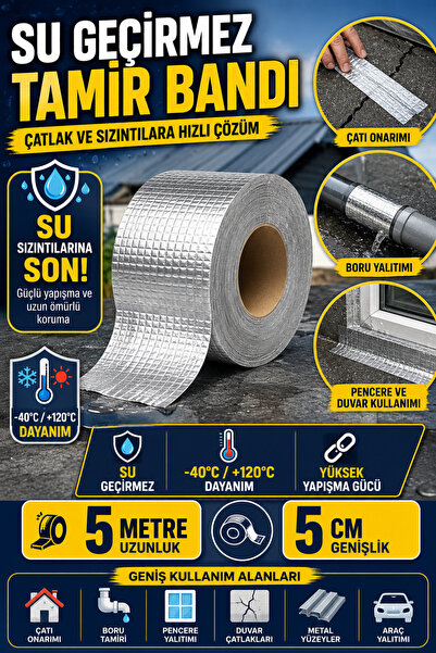 Hane Dostu 5 Metre Su Geçirmez Alüminyum Folyo Tamir Bandı Çatı Boru Duvar Ça...