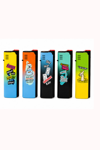 ONRSTORE Komik Yazılı Desenli Gazlı Çakmak Seti 5'li Karışık Tasarım Hediyeli...