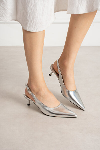 es exello Bella Open Back 4 cm Silver Stiletto