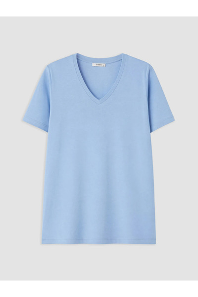 LC Waikiki Blue Plus Size 100% Cotton Women's T-Shirt