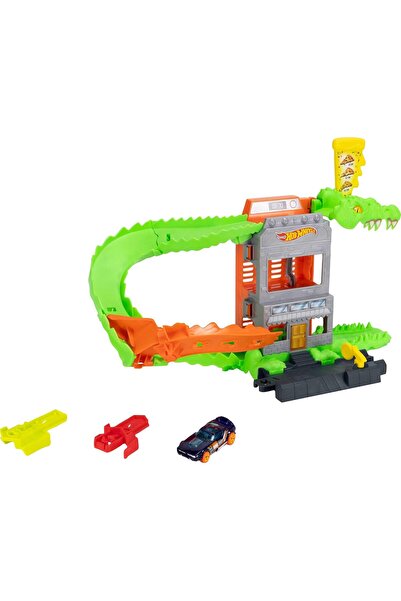 HOT WHEELS Oyuncak Araba Yarış Pisti Seti, 1:63 Ölçekli Araçlı Timsah Pizza Saldırısı Oyun Seti JHL93