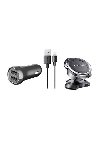 RavPower شاحن سيارة متعدد الوظائف، كابل USB-A إلى Lightning، حامل هاتف للسيار...