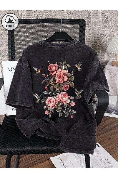 Touz Moda Retro Flower's Printed Unisex Washable Vintage Oversize T-Shirt