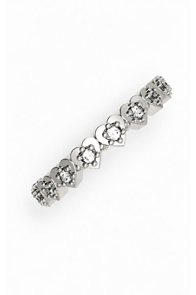 giove jewelry 925 Ayar Gümüş Kalp Tam Tur Zirkon Yüzük | 6 Tırnak Taşlı İnce ...