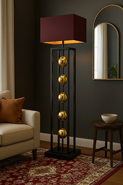 VENÜS NOVA VENÜS GACRUX | MODERN SİYAH&GOLD METAL LAMBADER | BORDO KUMAŞ BAŞL...