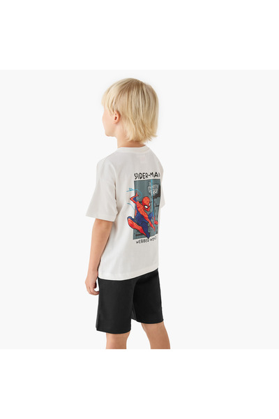 Marvel Crew Neck Short Sleeves T-shirt and Shorts Set with Spider-Man Print