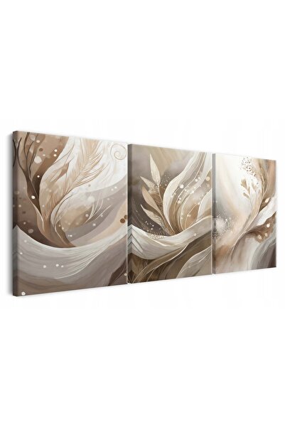 Naklejkomania Tablou pentru perete triptic pentru living, frunze si flori abs...