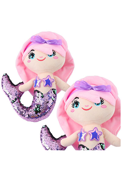 LeanToys Jucărie de pluș sirenă, coadă cu paiete, bicoloră mov, 28cm