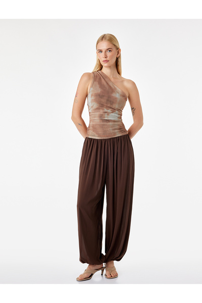 Koton Batik Desenli Drapeli Tül Slim Fit Tek Omuz Bluz