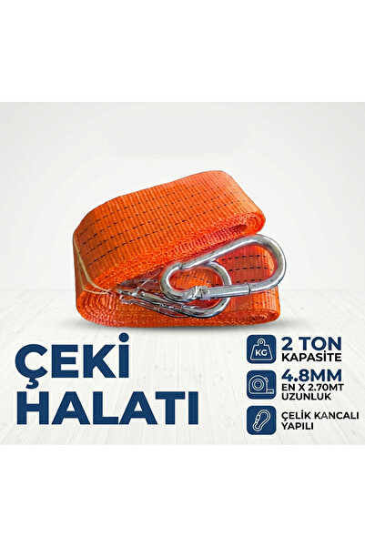 mefsa 2 Ton Kemer Tipi Araç Çeki Halatı Çelik Kancalı 4.8mm x 2.70 Metre
