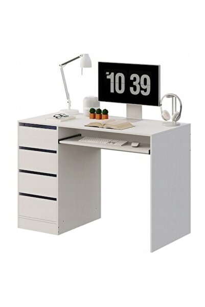 Muvu Birou de calculator, alb, modern, cu sertare