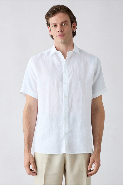 Kiğılı Short Sleeve Regular Fit 100% Linen Shirt