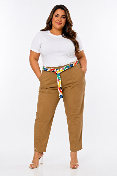 ZANESSI Plus Size Mom Belted High Waist Women's Pants