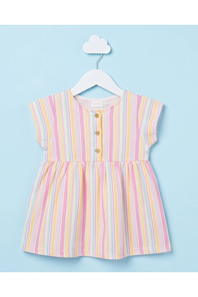 REDTAG Infant Girls Pink Striped Dress