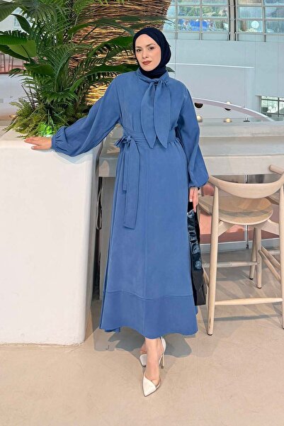 lamelif Scarf Tie Detailed Dress Saks Blue