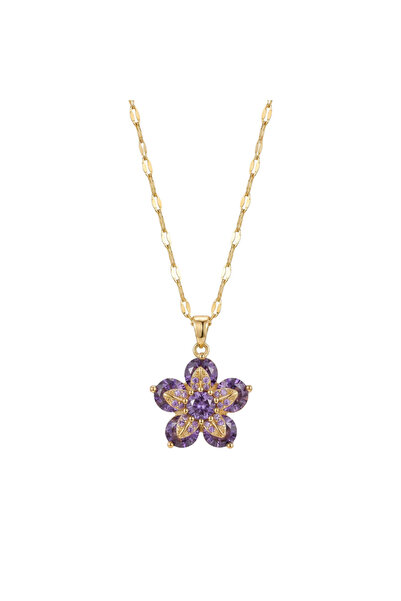 Black Season Luxury Pink Rotating Flower Necklace - 16 Inches