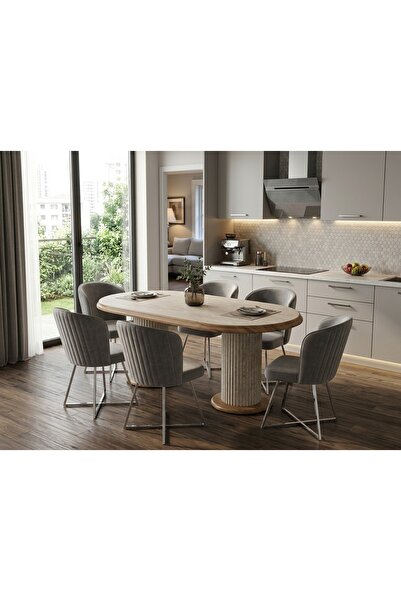 ÜNALMIŞ SALON MASASI YEMEK ODASI TAKIMI 95X185 6 KİŞİLİK SANDALYE YEMEK MASA ...