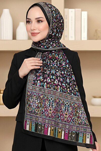 hadiora Women's Black Pink Floral Patterned Soft Shawl