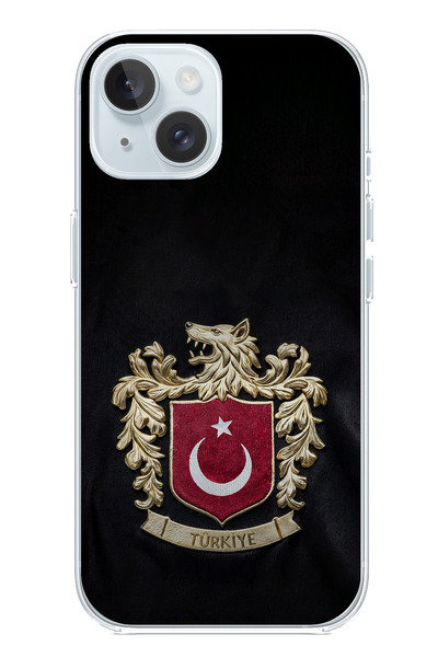 TechTree iPhone 15 Uyumlu Türk Sembolü Kurt ve Bayrak Desenli Baskılı Silikon...