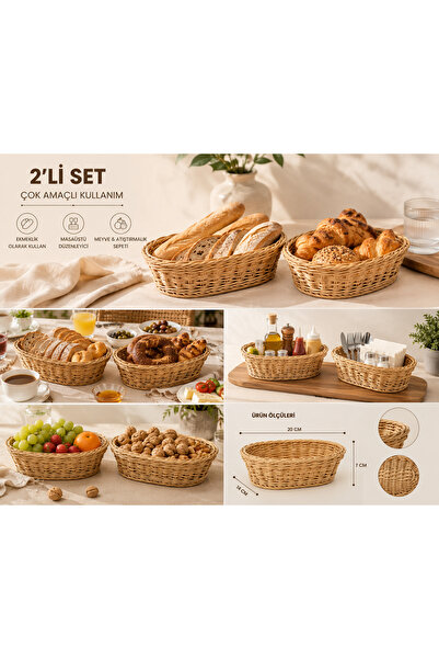 PALU 2-Piece Decorative Serving Basket Bread Basket Fruit Bowl Breakfast Orga...