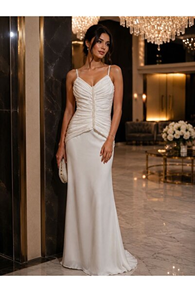 Hot Contact Thin Straps Draped Satin Evening Dress 5293
