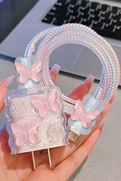 WANNA PROTECT iPhone 18W/20W/25W Desenli Şarj Aleti Koruyucu Şarj Kablosu Örm...