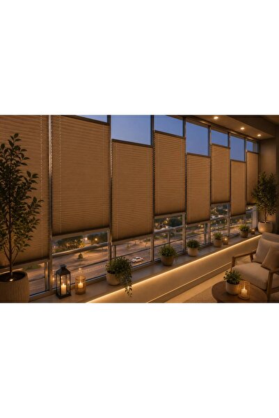 MİORA PERDE KAHVERENGİ Plise Katlanır Cam Balkon Perdesi - Ofis Perdesi - Mut...