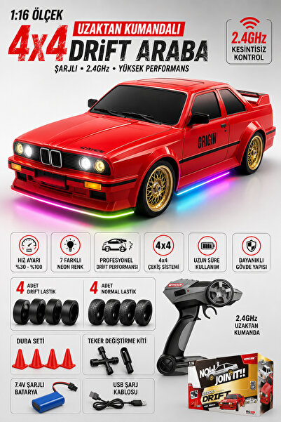 welcomein Oyuncak Şarjlı 30 Km Hız Yapan Hız Ayarlı 4x4 BMW e30 2.4 Ghz Uzakt...