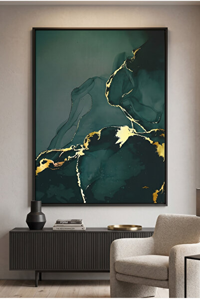Jasmine Art Gilded Jade Abstract Wall Art | Framed Canvas Print with Gold Foi...