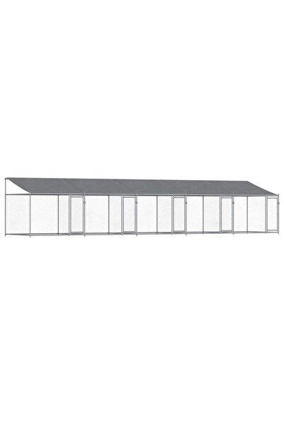 vidaxl Cușcă pentru câini cu acoperiș și uși, gri, 10 x 2 x 2 m, oțel galvanizat