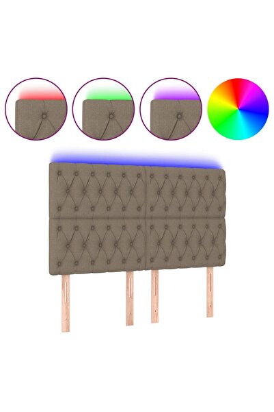 vidaxl Tăblie de pat cu LED, gri taupe, 144x7x118/128 cm, textil