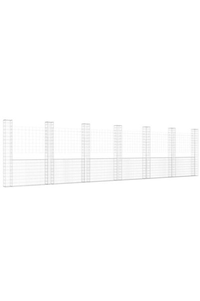 vidaxl Coș gabion în formă de U cu 7 stâlpi, 740 x 20 x 200 cm, Fier