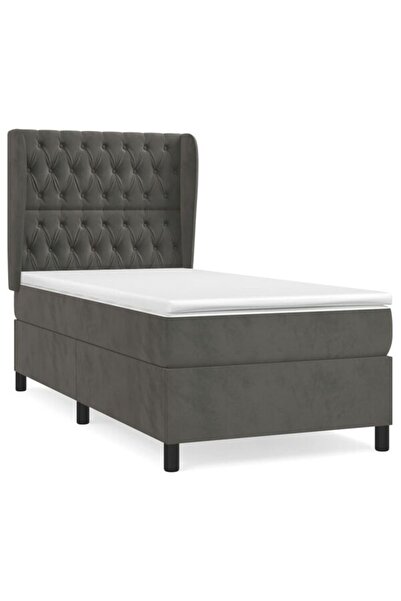 vidaxl Pat boxspring cu saltea, gri închis, 80 x 200 cm, catifea