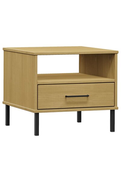 vidaxl Noptieră cu picioare metalice „OSLO”, maro, lemn masiv pin