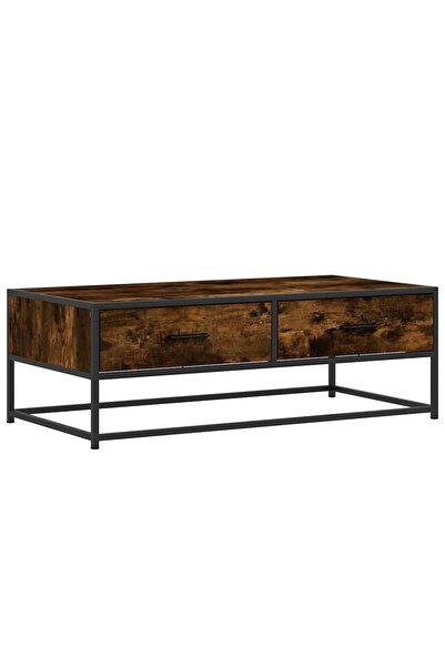 vidaxl Măsuță de cafea stejar fumuriu 100x50x35cm lemn prelucrat/metal