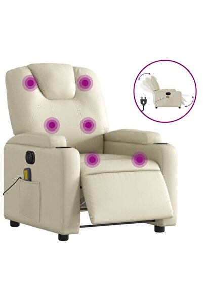 vidaxl Fotoliu electric rabatabil cu masaj, crem, piele