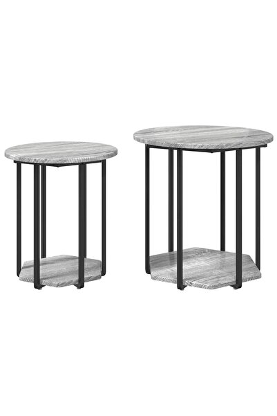 vidaxl Set măsuțe laterale cu raft 2 pcs Gri
