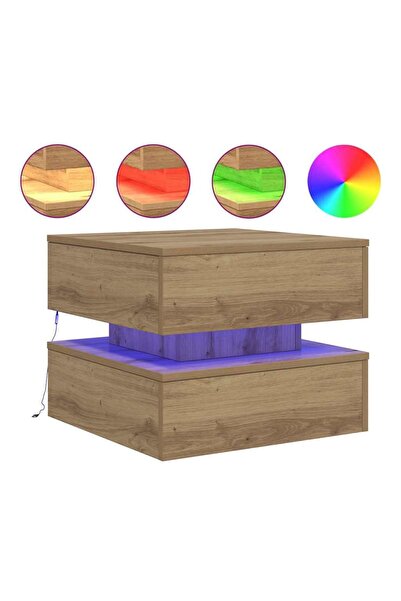 vidaxl Măsuță de cafea cu lumini LED, stejar artizanal, 50x50x40 cm