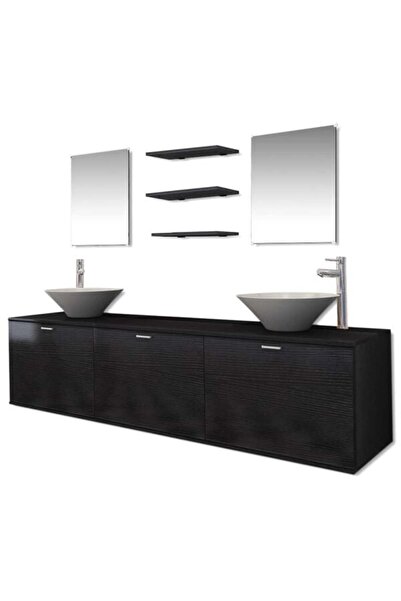 vidaxl Set de mobilier de baie din 10 piese, chiuvete și baterii incluse, negru
