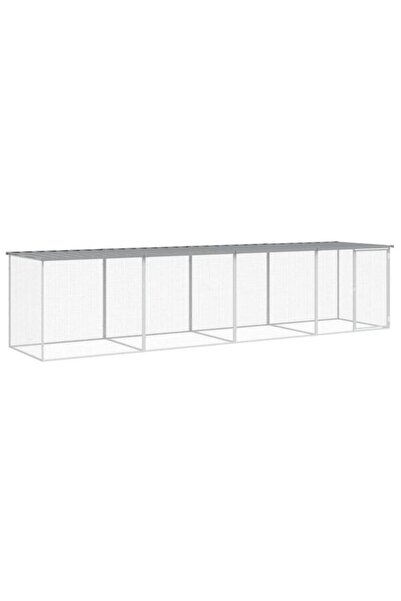 vidaxl Coteț de găini cu acoperiș gri deschis 403 x 98 x 90 cm din oțel galva...