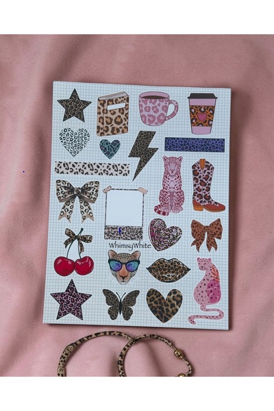 WhimsyWhite Leopard Patterned Aesthetic Sticker - 12X16 cm Y2K Coquette Vinta...