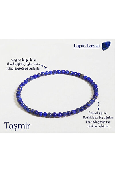 Taşmir Gerçek Lapis Lazuli Doğal Taş Elastik Misinalı Bileklik 4 mm