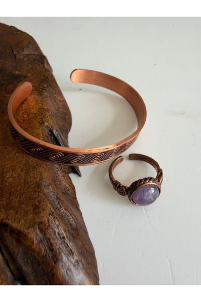 Rupen Kraft 100% Pure Copper Bracelet and Ring Combination with Natural Ameth...