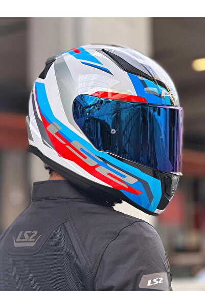 LS2 RAPID 2 HYPER BEYAZ-MAVİ-KIRMIZI KASK (MAVİ VİZÖR)