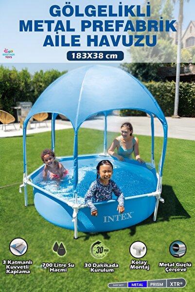 Brother Toys Intex Büyük Boy Gölgelikli Prefabrik Aile Havuzu 183x38 Dayanıkl...